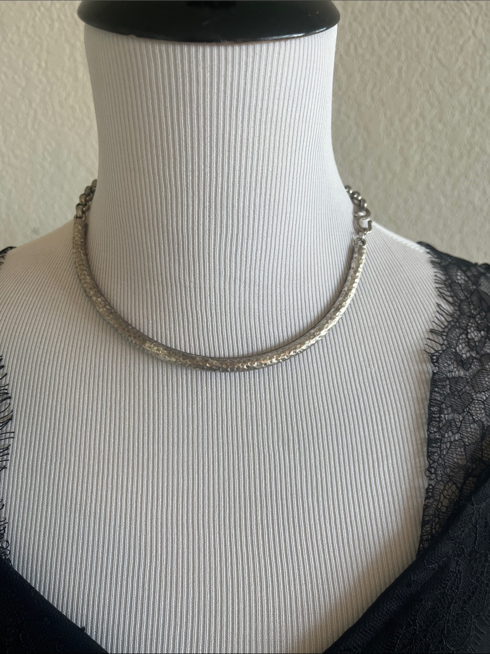 Handcrafted Sterling-Style hammered Silver Collar Necklace